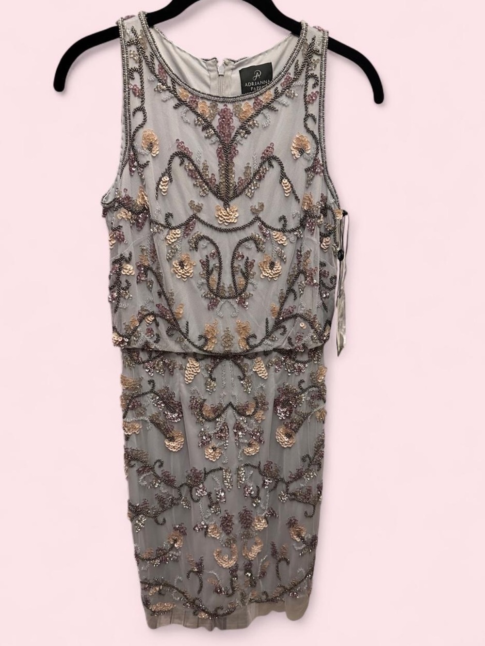 Adrianna Papell Gray Beaded Embellished Midi Dress